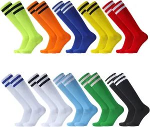 10 Pairs Soccer Socks Stretchy Knee High Tube Socks Colorful Football Athletic Team Socks for Men Women Teens