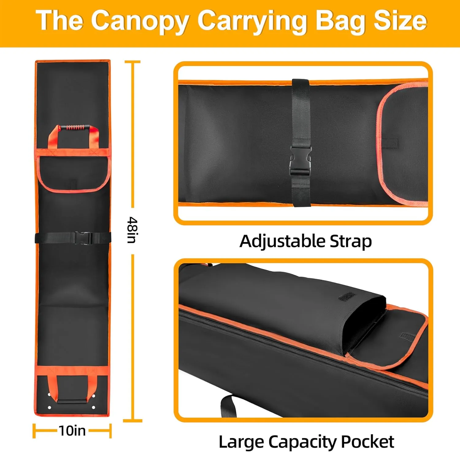 10 x 10 x 48in Canopy Bag Replacement for 10 x 10 Pop Up Canopy Tent with Roller Wheels - Canopy Carrying Bag with Handles - Pop Up Canopy Replacement Parts - 600D Waterproof Oxford Fabric