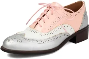 100FIXEO Women Wingtip Lace Up Vintage Oxford Shoes Brogues