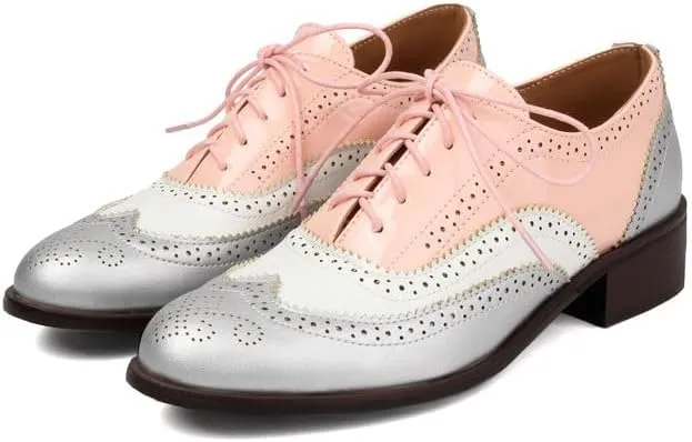 100FIXEO Women Wingtip Lace Up Vintage Oxford Shoes Brogues