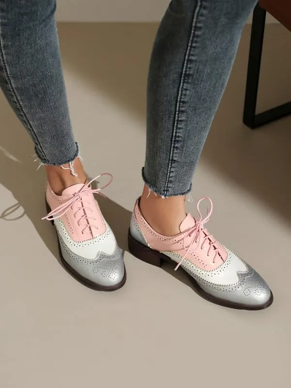 100FIXEO Women Wingtip Lace Up Vintage Oxford Shoes Brogues