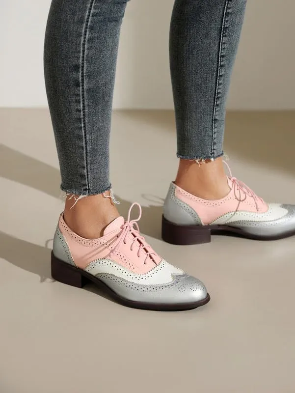 100FIXEO Women Wingtip Lace Up Vintage Oxford Shoes Brogues