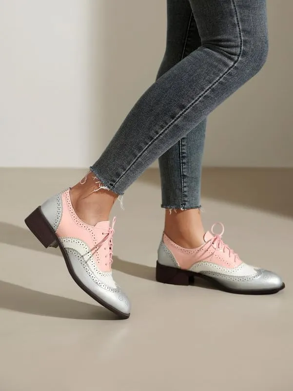 100FIXEO Women Wingtip Lace Up Vintage Oxford Shoes Brogues
