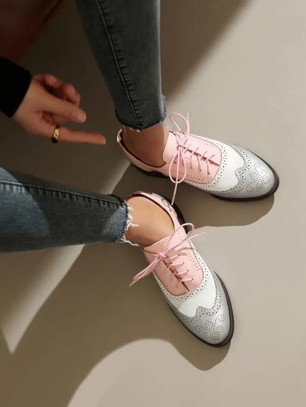 100FIXEO Women Wingtip Lace Up Vintage Oxford Shoes Brogues