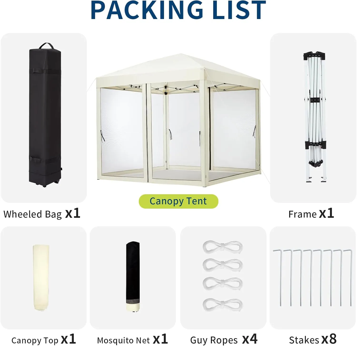 10'x10' Instant Pop-Up Canopy Tent with Removable Mosquito Netting & 2 Zipper Doors, Portable Outdoor Shelter for Camping, Backyard, Picnic - Includes Wheeled Carry Bag (Beige)
