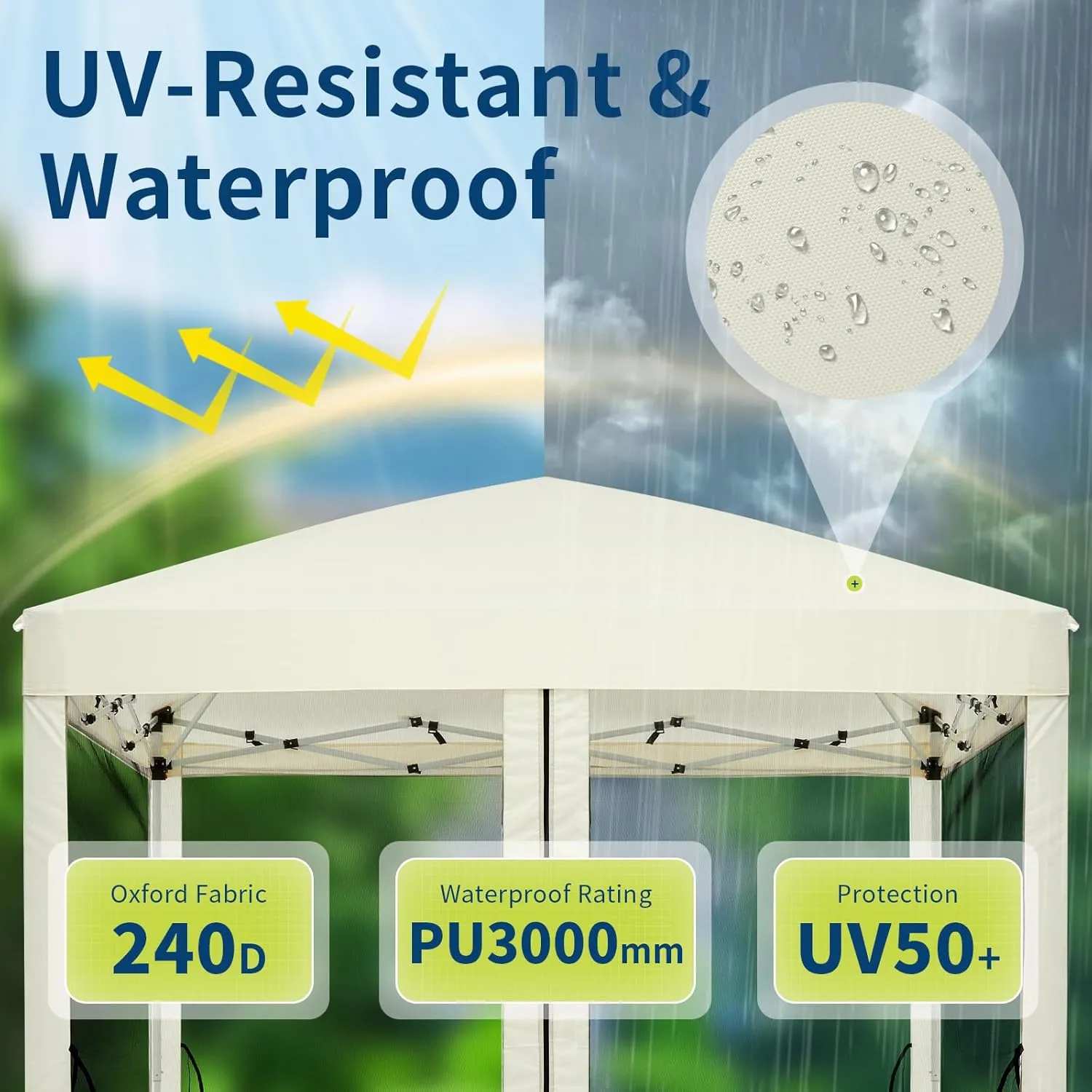 10'x10' Instant Pop-Up Canopy Tent with Removable Mosquito Netting & 2 Zipper Doors, Portable Outdoor Shelter for Camping, Backyard, Picnic - Includes Wheeled Carry Bag (Beige)