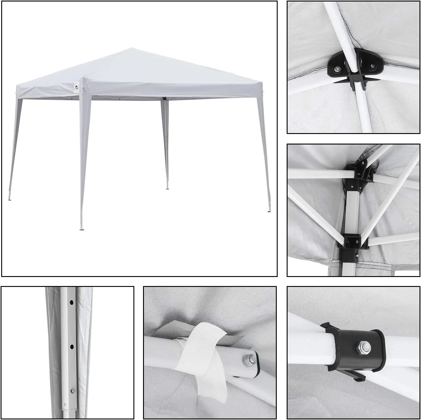 10x10FT Canopy Tent Pop Up Instant Water-Resistant Gazebo Shelter Outdoor Beach Wedding Party Tent with Wheeled Carrying Bag(White)