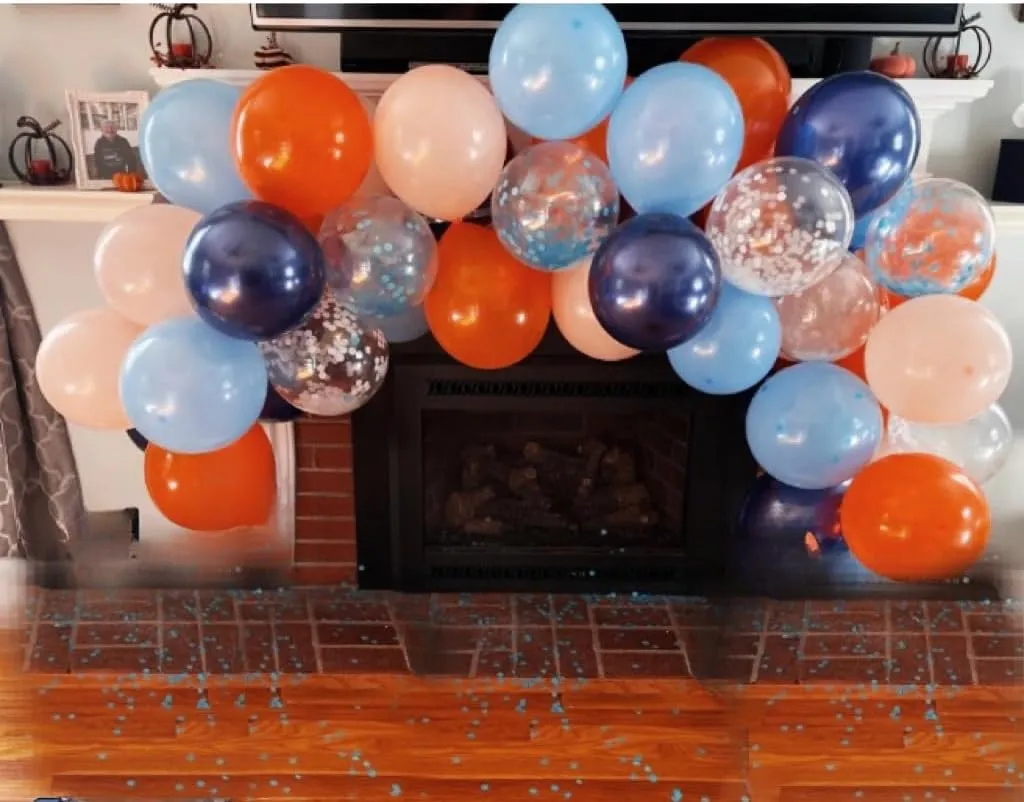 141 Pack Blue and Orange Balloon Arch Kit, Baby Navy Blue Balloons Garland Kit with Pastel Light Orange Confetti Balloons, Party Decoration for Baby Boys Kids Birthday Party Decor