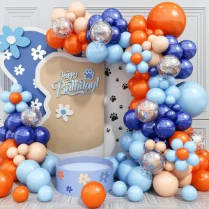 141 Pack Blue and Orange Balloon Arch Kit, Baby Navy Blue Balloons Garland Kit with Pastel Light Orange Confetti Balloons, Party Decoration for Baby Boys Kids Birthday Party Decor
