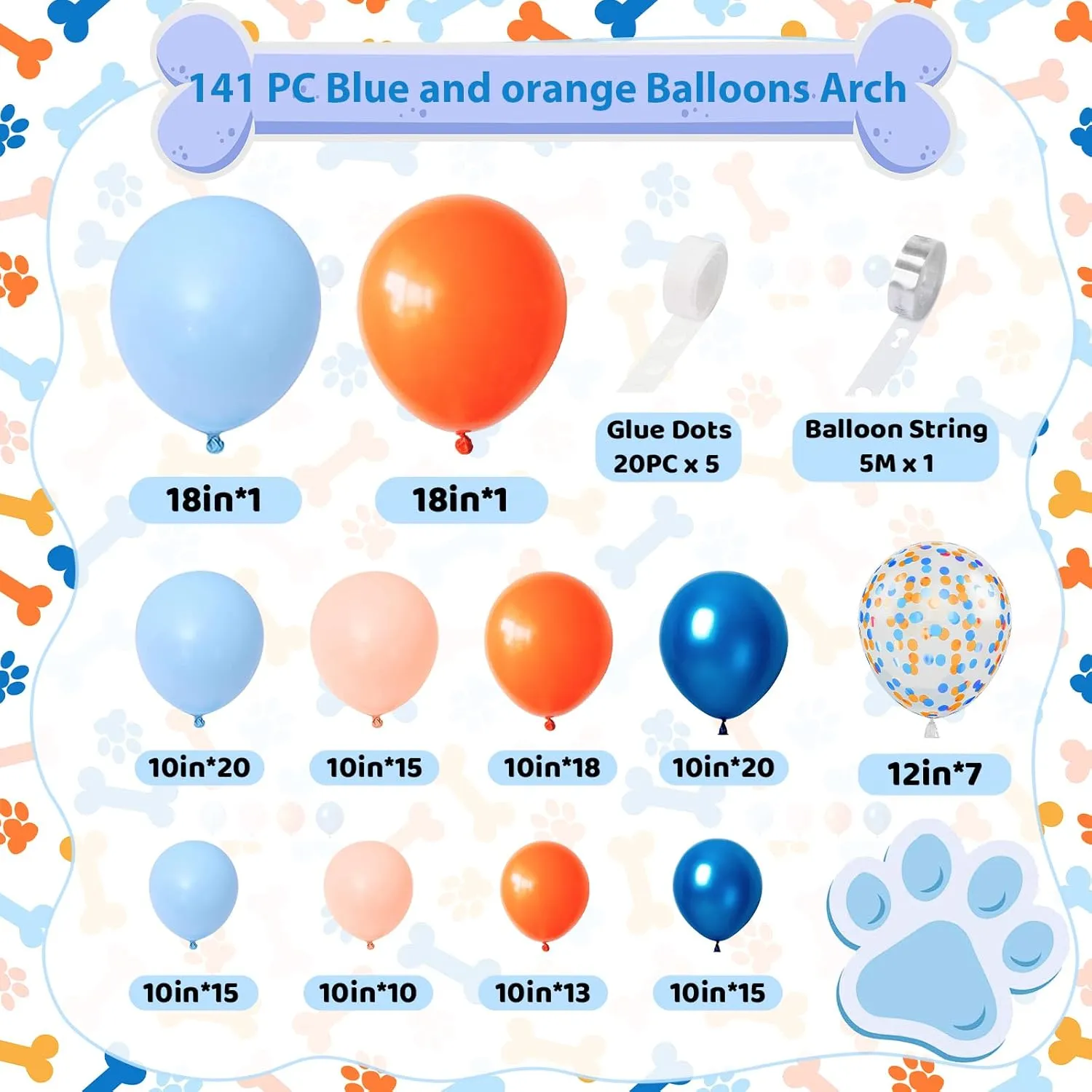 141 Pack Blue and Orange Balloon Arch Kit, Baby Navy Blue Balloons Garland Kit with Pastel Light Orange Confetti Balloons, Party Decoration for Baby Boys Kids Birthday Party Decor