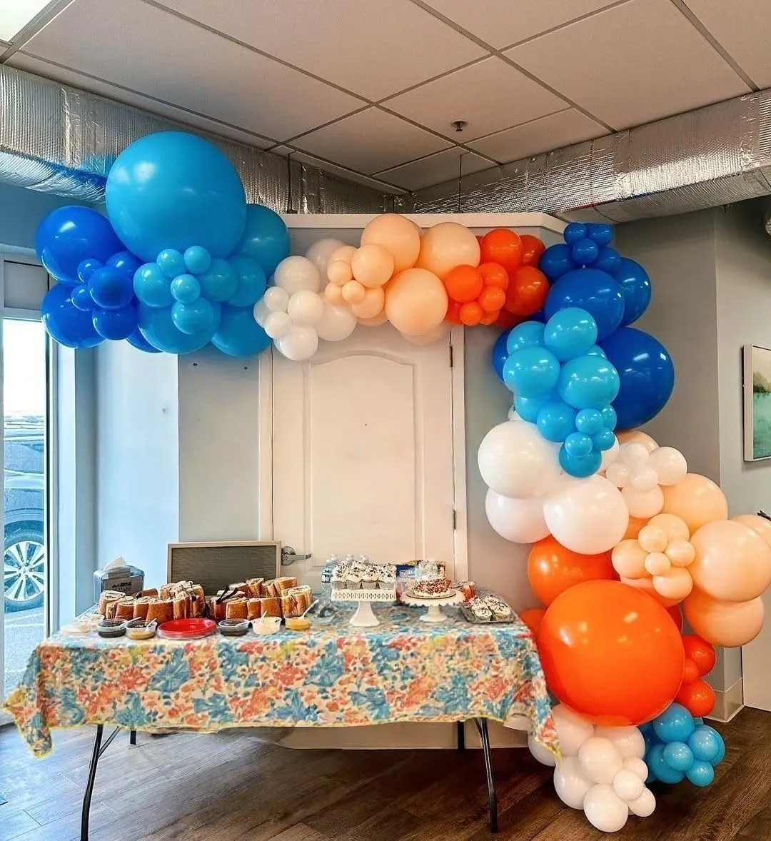 141 Pack Blue and Orange Balloon Arch Kit, Baby Navy Blue Balloons Garland Kit with Pastel Light Orange Confetti Balloons, Party Decoration for Baby Boys Kids Birthday Party Decor