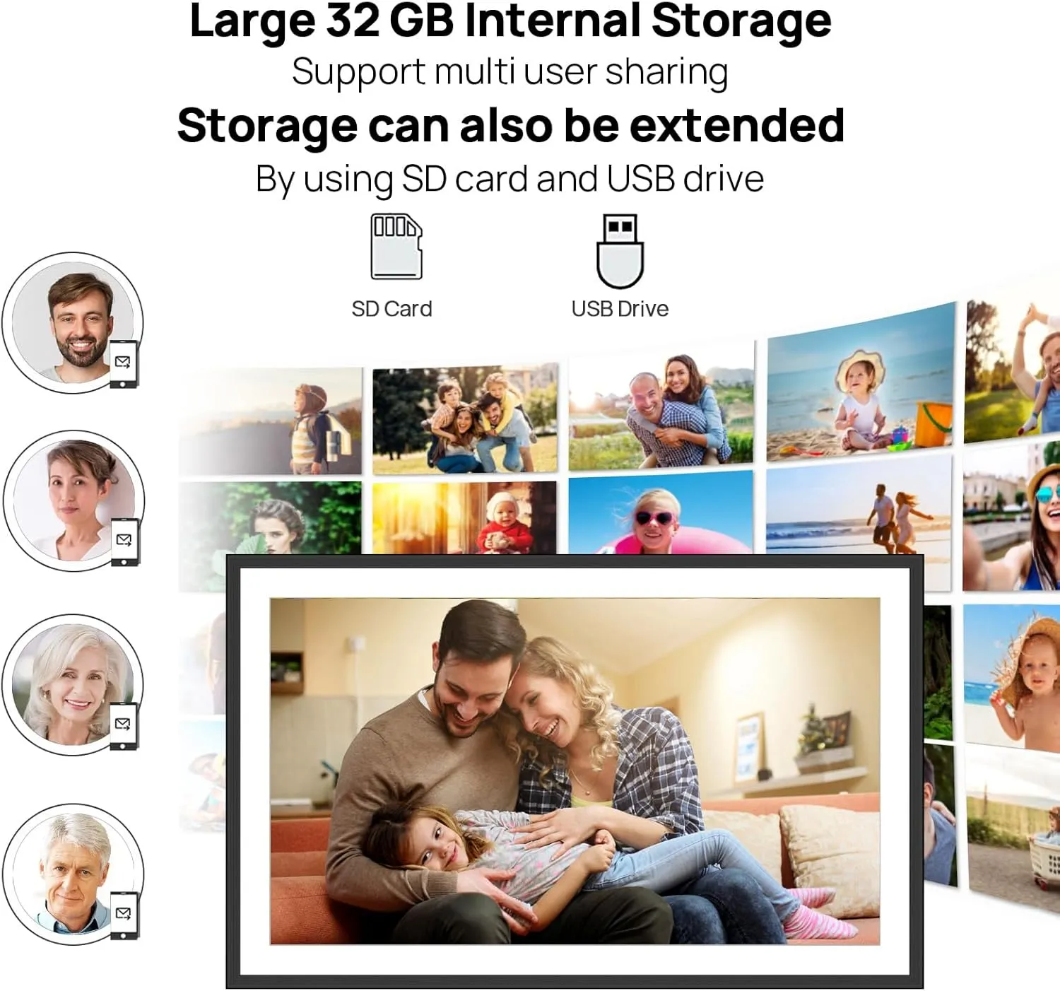 15.6 Inch WiFi Digital Picture Frame with 1920x1080 FHD IPS Touch Screen, Send Photo or Videos via App or Email, 32GB Storage, Support USB Drive/SD Card Extend Storage, Auto-Rotate, Wall Mountable