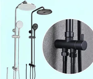 2 In 1 Shower Combination Dual Hose Rain Metal Head - Black/Chrome