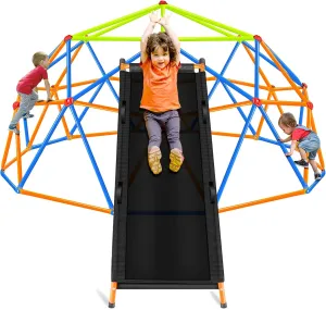 2025 New Upgrade 10FT Climbing Dome with Slide Dome Climber for Kid 3-10 Jungle Gym Monkey Bar Backyard Geometric Support 800LBS Outdoor Play Equipment Toddler Outside Toy ﻿