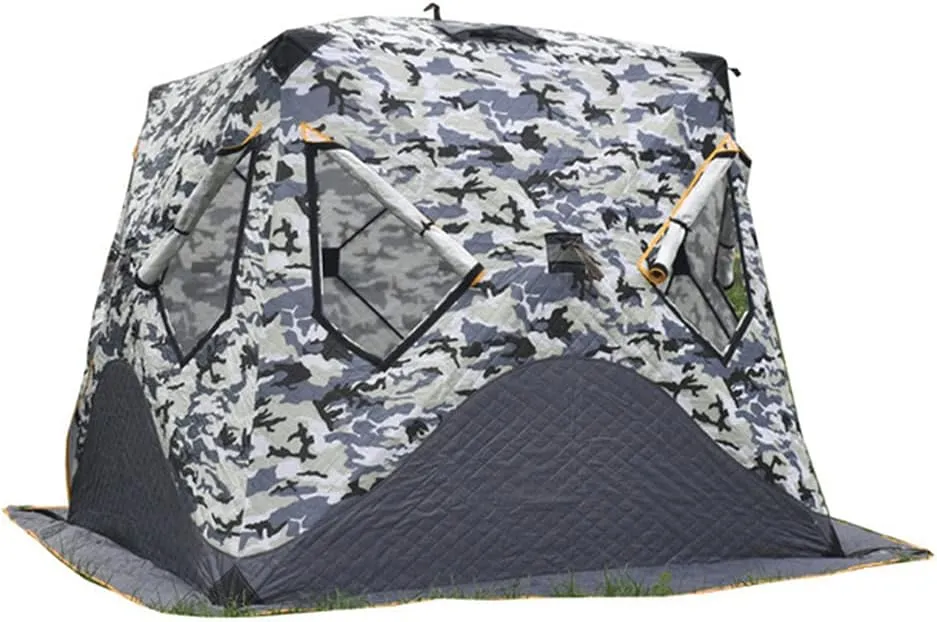 3-4 Person Winter Fishing Tent Thickened Warm Cotton Tent Outdoor Camping Tourist Tent Detachable Ventilated Windows & Door for Ice Fishing (Camouflage 3~4 People)