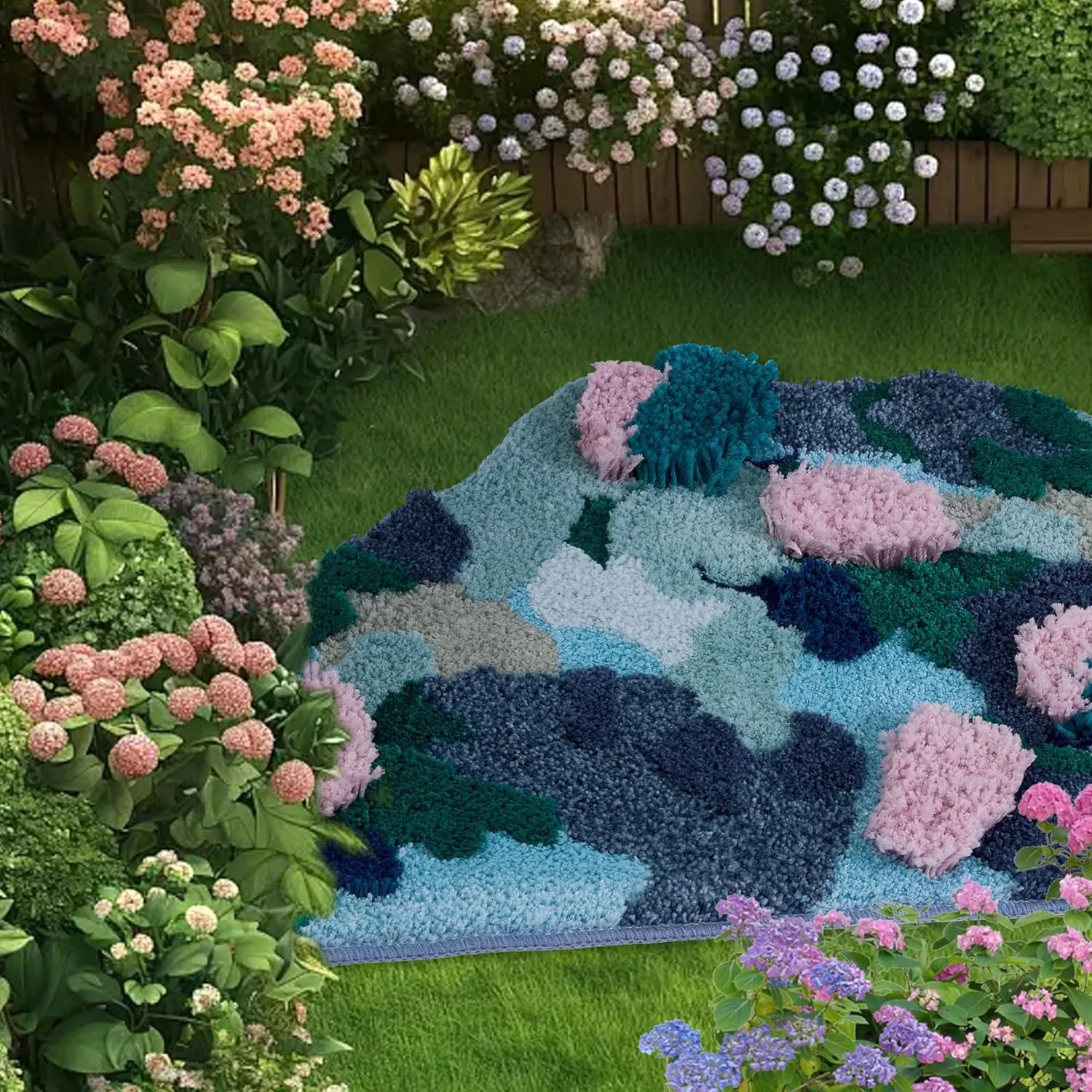 3D Stereo Flower Irregular Shaped Blue Bathroom Rug,Absorbent Tufted Soft Shaggy Rugs,20''X59''Non Slip Washable Moss Bath mat for Bedroom Kitchen Door Mat Decor(Blue)
