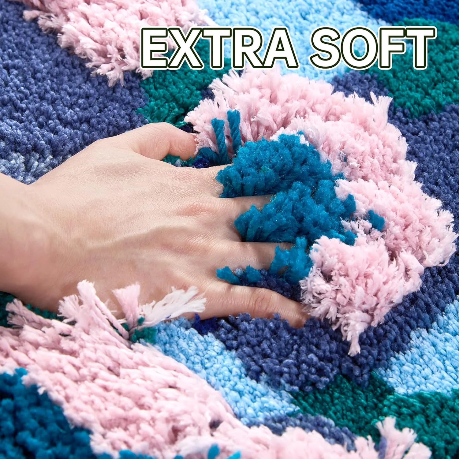 3D Stereo Flower Irregular Shaped Blue Bathroom Rug,Absorbent Tufted Soft Shaggy Rugs,20''X59''Non Slip Washable Moss Bath mat for Bedroom Kitchen Door Mat Decor(Blue)