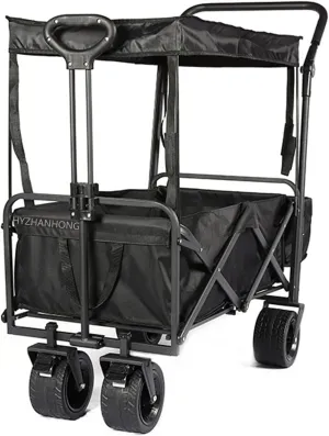 8 Inch Double Pull Handle Large Wheeled Camper Trolley, Folding Storage Trolley with Canopy for Sports, Camping, Garden and Shopping