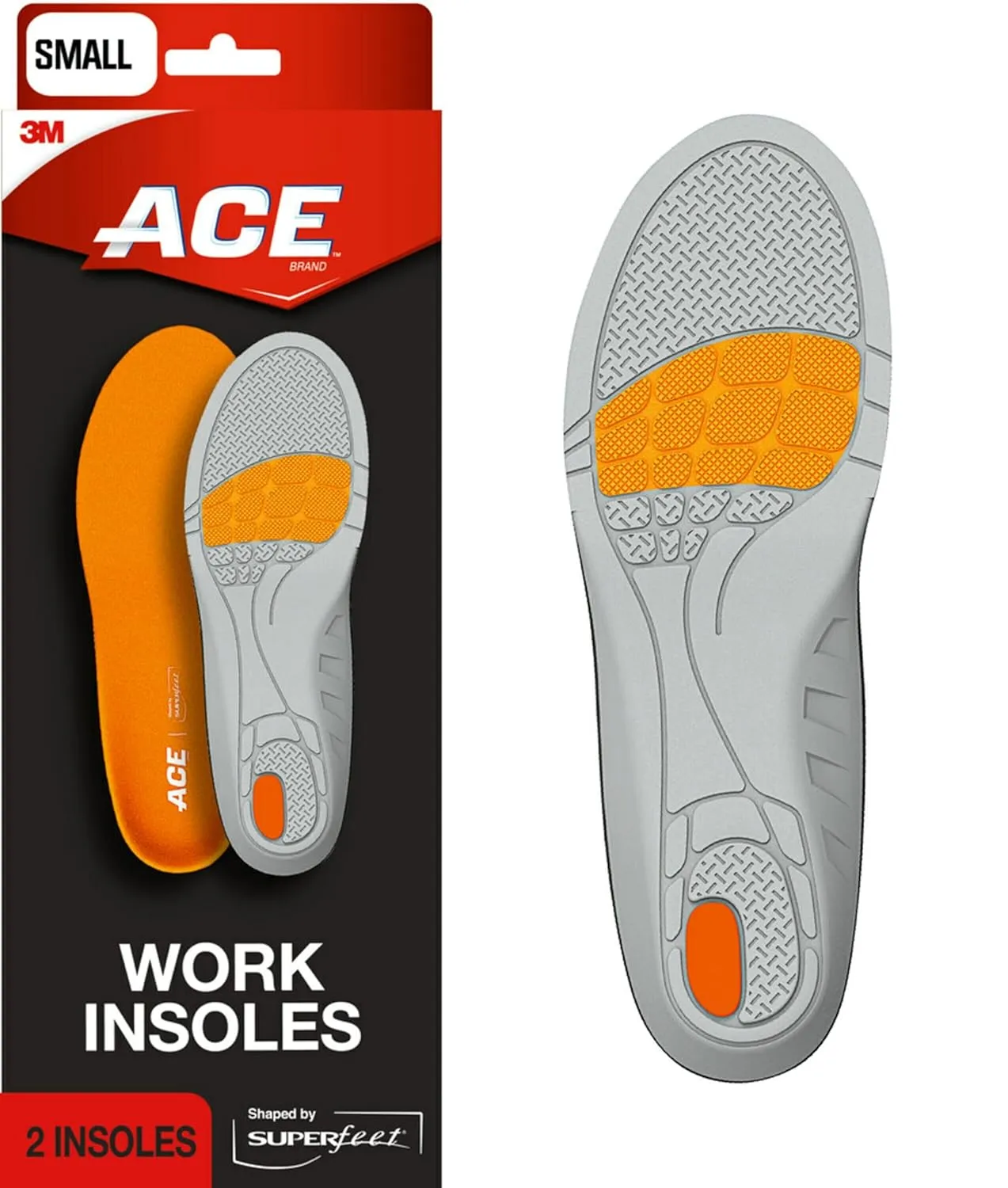 ACE Insoles Work, Shaped by Superfeet, Anti-Fatigue Support, One Pair, Small