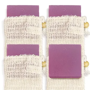 Age of Sage Natural Soap Bar w/ Sisal Bag, Vegan Artisan Soap Bar Set for Women, Body Soap in Bar Soap Pouch, Natural Bath Soaps w/ Essential Oils, 4 Plain Body Soap Bars, Raspberry Rush