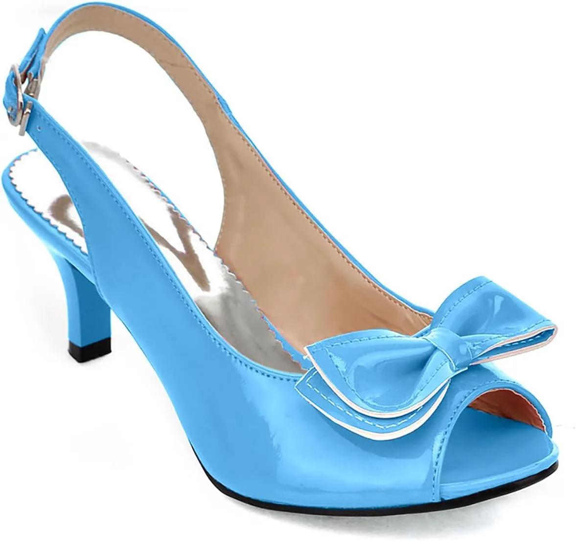 AIMODOR Womens Peep Toe Kitten Heels Sandals Ladies Slingback Dress Pumps