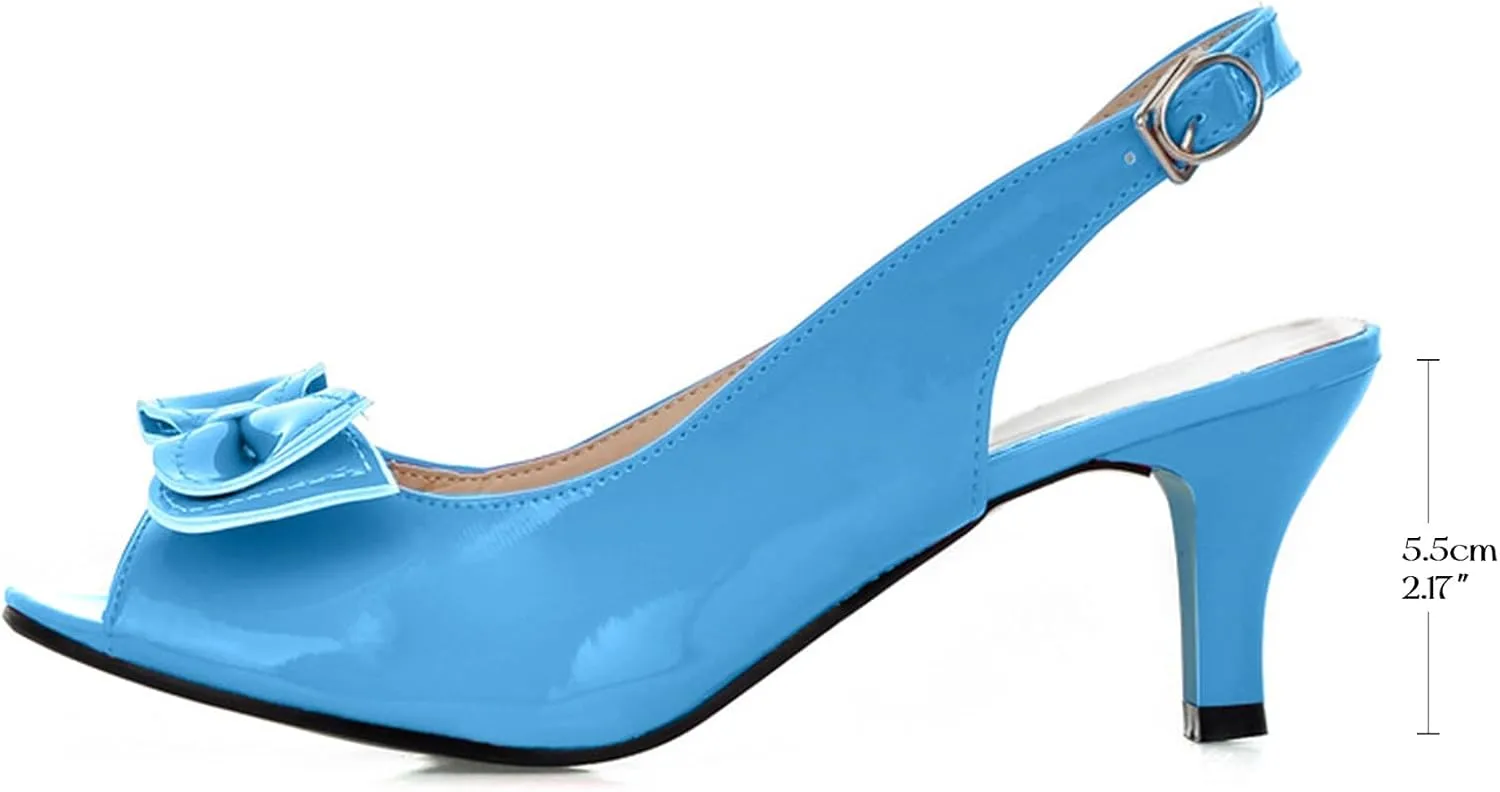 AIMODOR Womens Peep Toe Kitten Heels Sandals Ladies Slingback Dress Pumps