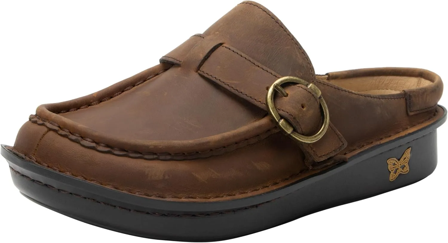 Alegria Women's Brigid Leather Moc Toe Open Back Clog with Heel Cup
