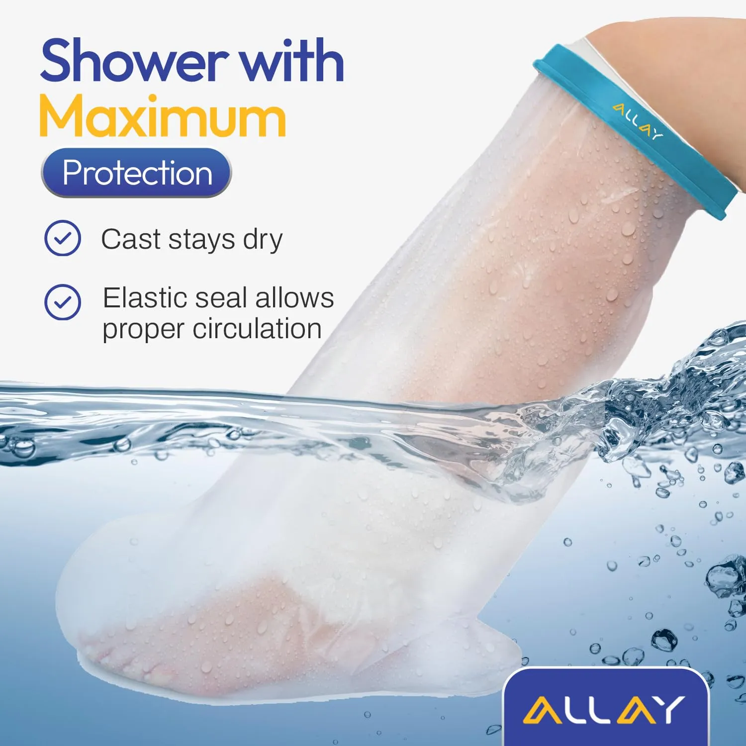 ALLAY Cast Covers for Shower Leg - 1Pcs Cast Protector for Shower Leg Adult - Reusable Shower Shield for Foot After Surgery - Durable Waterproof Leg Cast Cover for Shower Adult, Men, Women