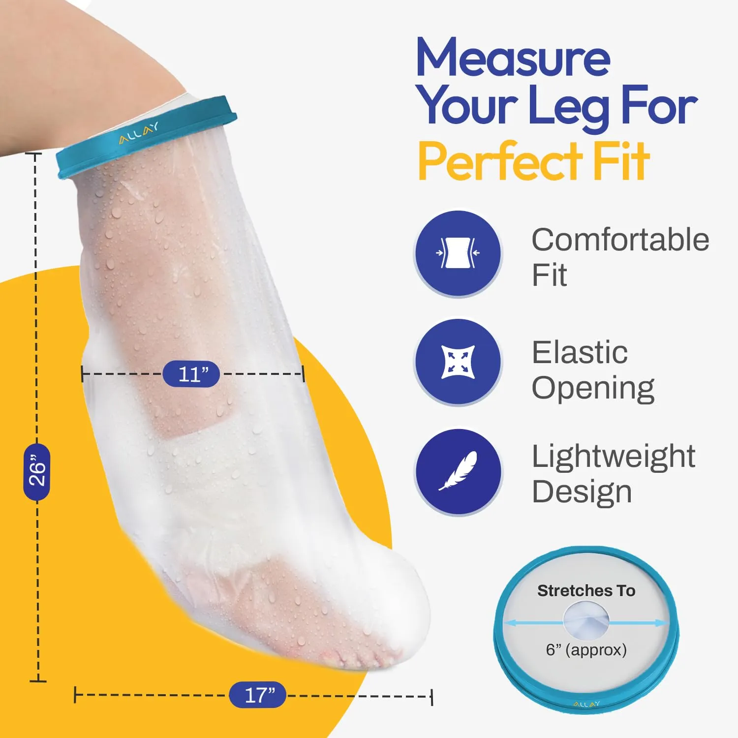 ALLAY Cast Covers for Shower Leg - 1Pcs Cast Protector for Shower Leg Adult - Reusable Shower Shield for Foot After Surgery - Durable Waterproof Leg Cast Cover for Shower Adult, Men, Women