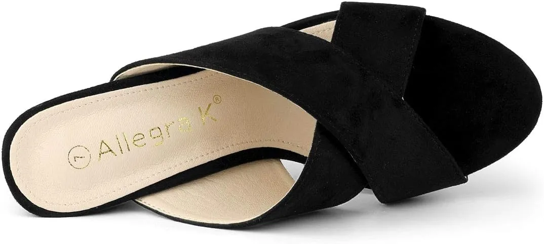 Allegra K Women's Crisscross Strap Block Heel Slide Sandals