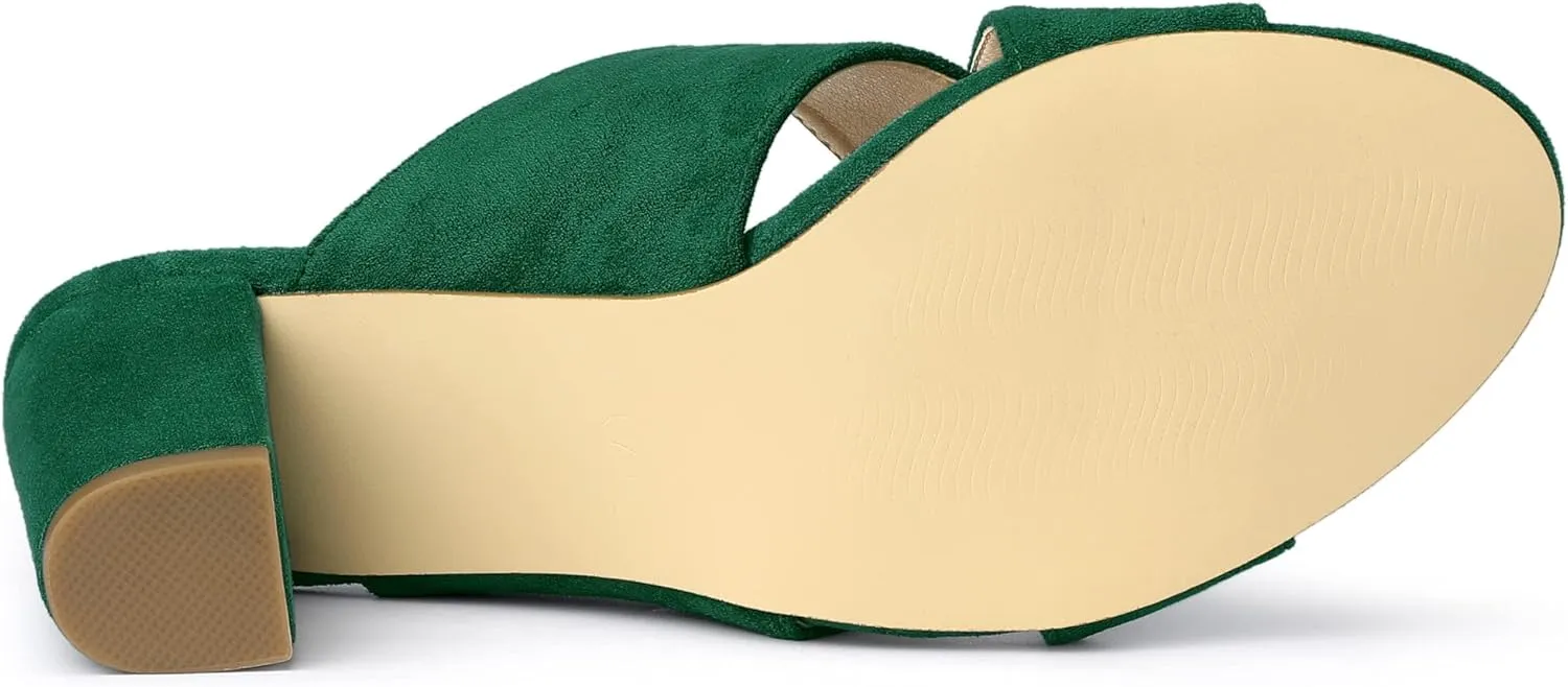 Allegra K Women's Crisscross Strap Block Heel Slide Sandals