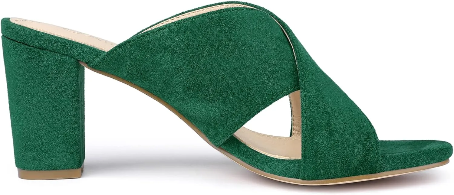 Allegra K Women's Crisscross Strap Block Heel Slide Sandals