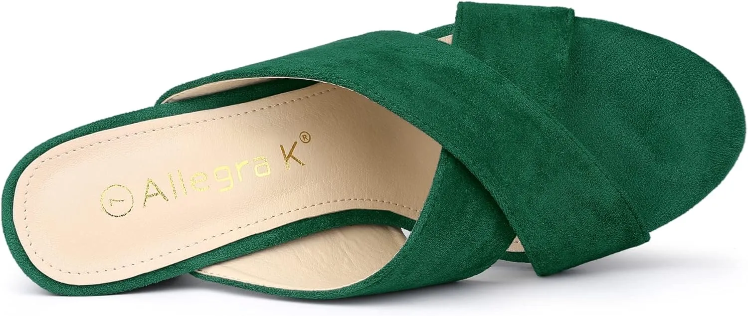 Allegra K Women's Crisscross Strap Block Heel Slide Sandals