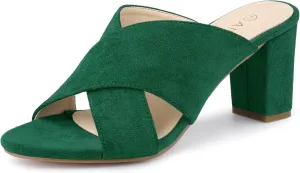 Allegra K Women's Crisscross Strap Block Heel Slide Sandals