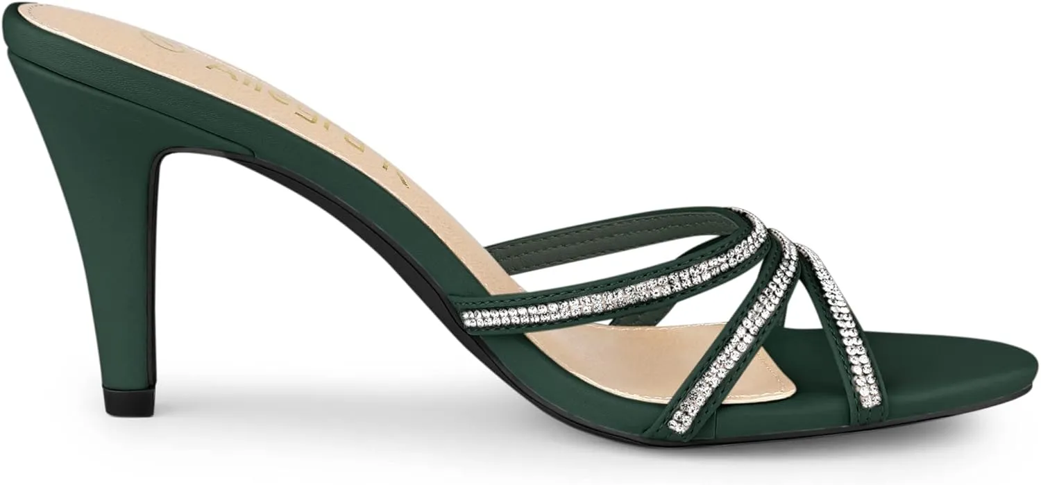 Allegra K Women's Open Toe Rhinestone Strappy Stiletto Heels Sandals Slip On Slip On Mules