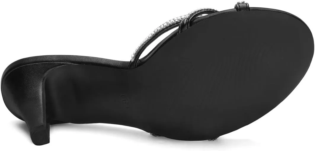 Allegra K Women's Open Toe Rhinestone Strappy Stiletto Heels Sandals Slip On Slip On Mules