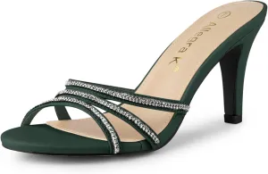 Allegra K Women's Open Toe Rhinestone Strappy Stiletto Heels Sandals Slip On Slip On Mules