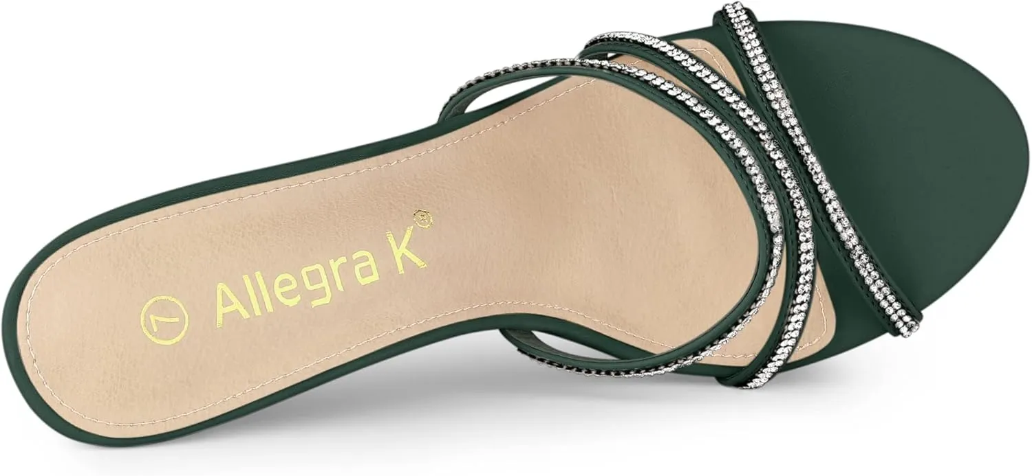 Allegra K Women's Open Toe Rhinestone Strappy Stiletto Heels Sandals Slip On Slip On Mules