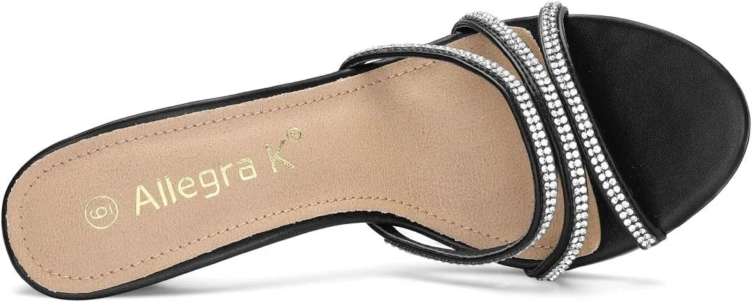 Allegra K Women's Open Toe Rhinestone Strappy Stiletto Heels Sandals Slip On Slip On Mules