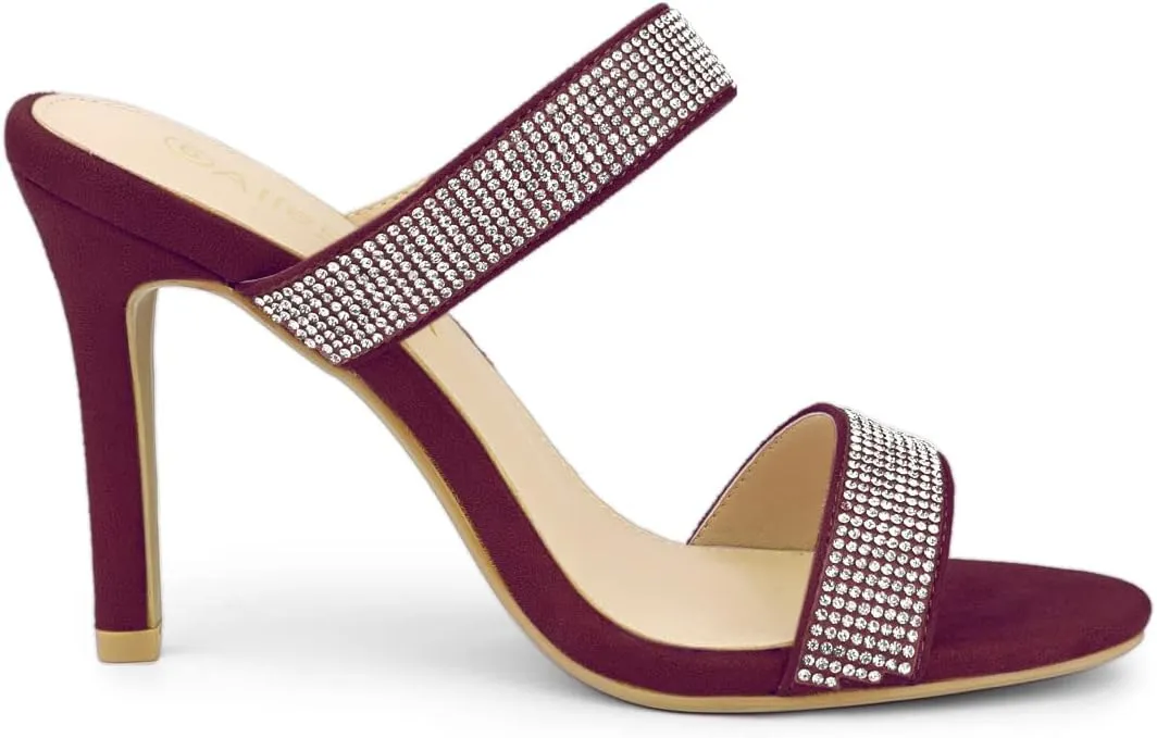 Allegra K Women's Open Toe Stiletto Heel Rhinestone Mules Sandals