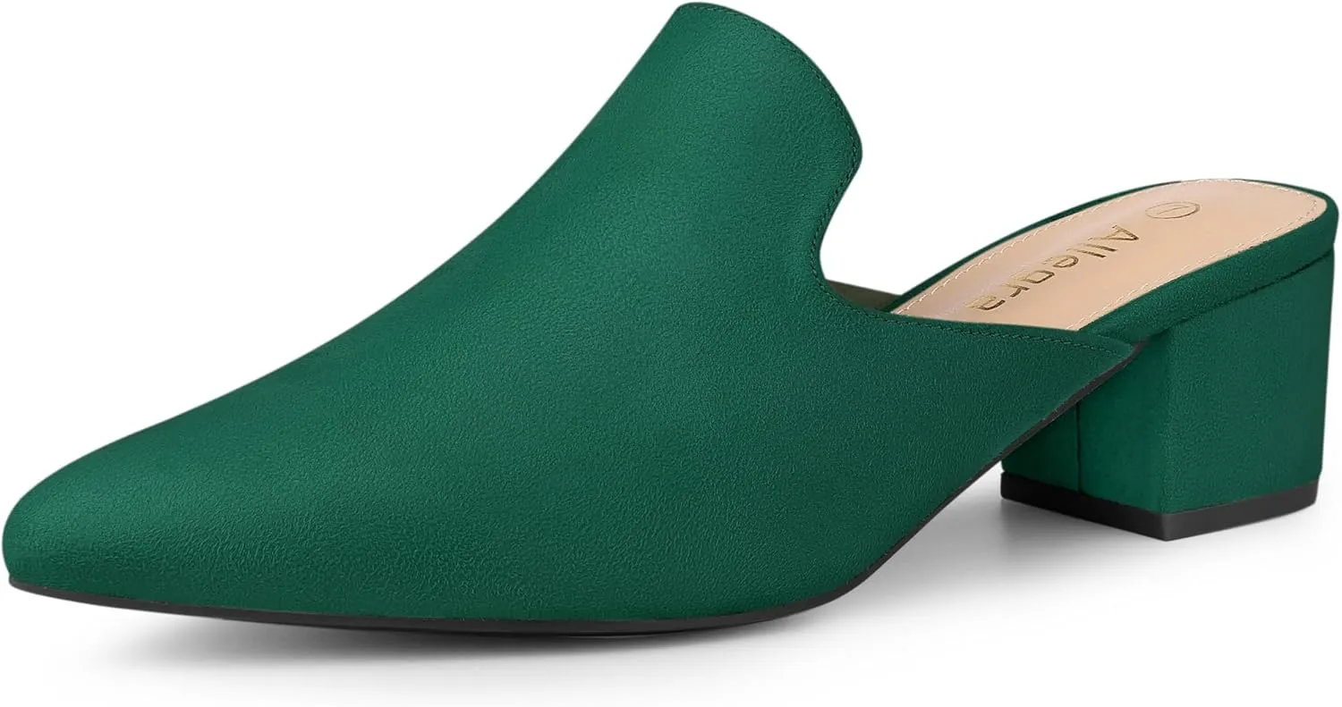 Allegra K Women's Slip on Pointed Toe Chunky Heels Slide Mules