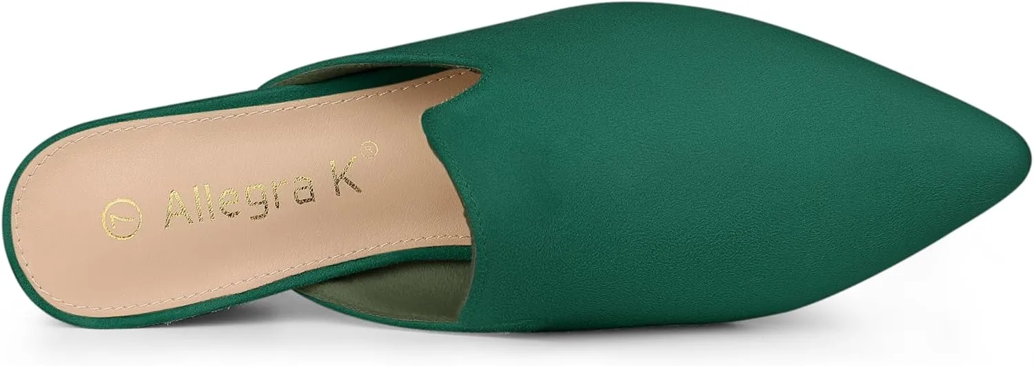 Allegra K Women's Slip on Pointed Toe Chunky Heels Slide Mules