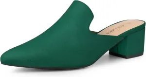 Allegra K Women's Slip on Pointed Toe Chunky Heels Slide Mules