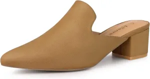 Allegra K Women's Slip on Pointed Toe Chunky Heels Slide Mules