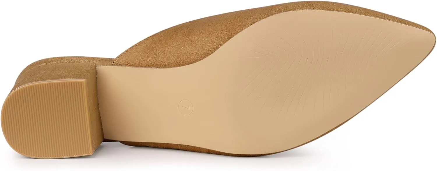 Allegra K Women's Slip on Pointed Toe Chunky Heels Slide Mules
