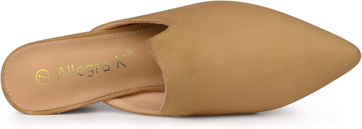 Allegra K Women's Slip on Pointed Toe Chunky Heels Slide Mules