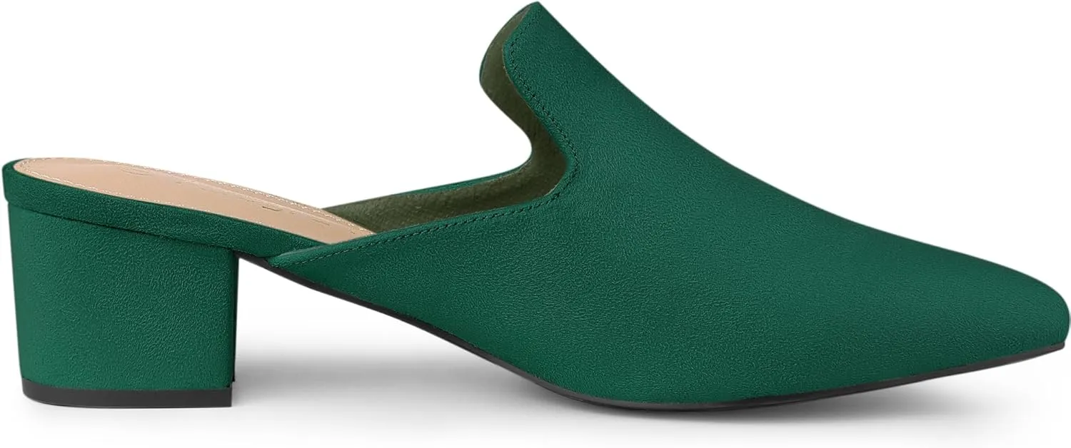 Allegra K Women's Slip on Pointed Toe Chunky Heels Slide Mules