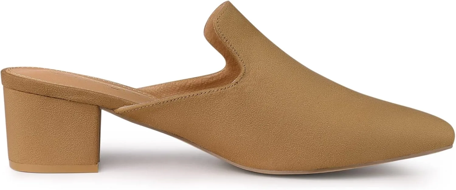 Allegra K Women's Slip on Pointed Toe Chunky Heels Slide Mules