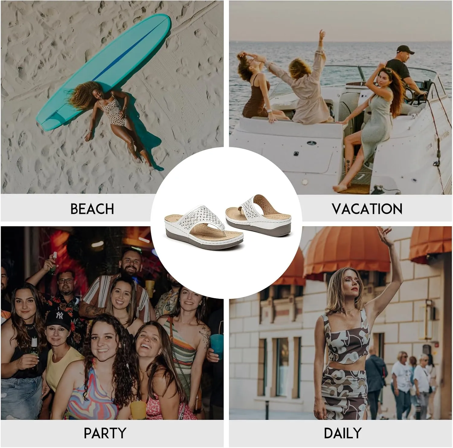 ALLOT Women's Comfortable Flip Flops Slip On Arch Support Platform Wedge Thong Sandals Rhinestone Hollow out Dressy Summer Slide Beach Walking Shoes