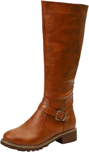 AMDBEL Wide Calf Boots for Women Low Heel Womens Fall Boots 2024 Fashion Zipper Cowboy Boots Riding Cowgirl Booties Shoes
